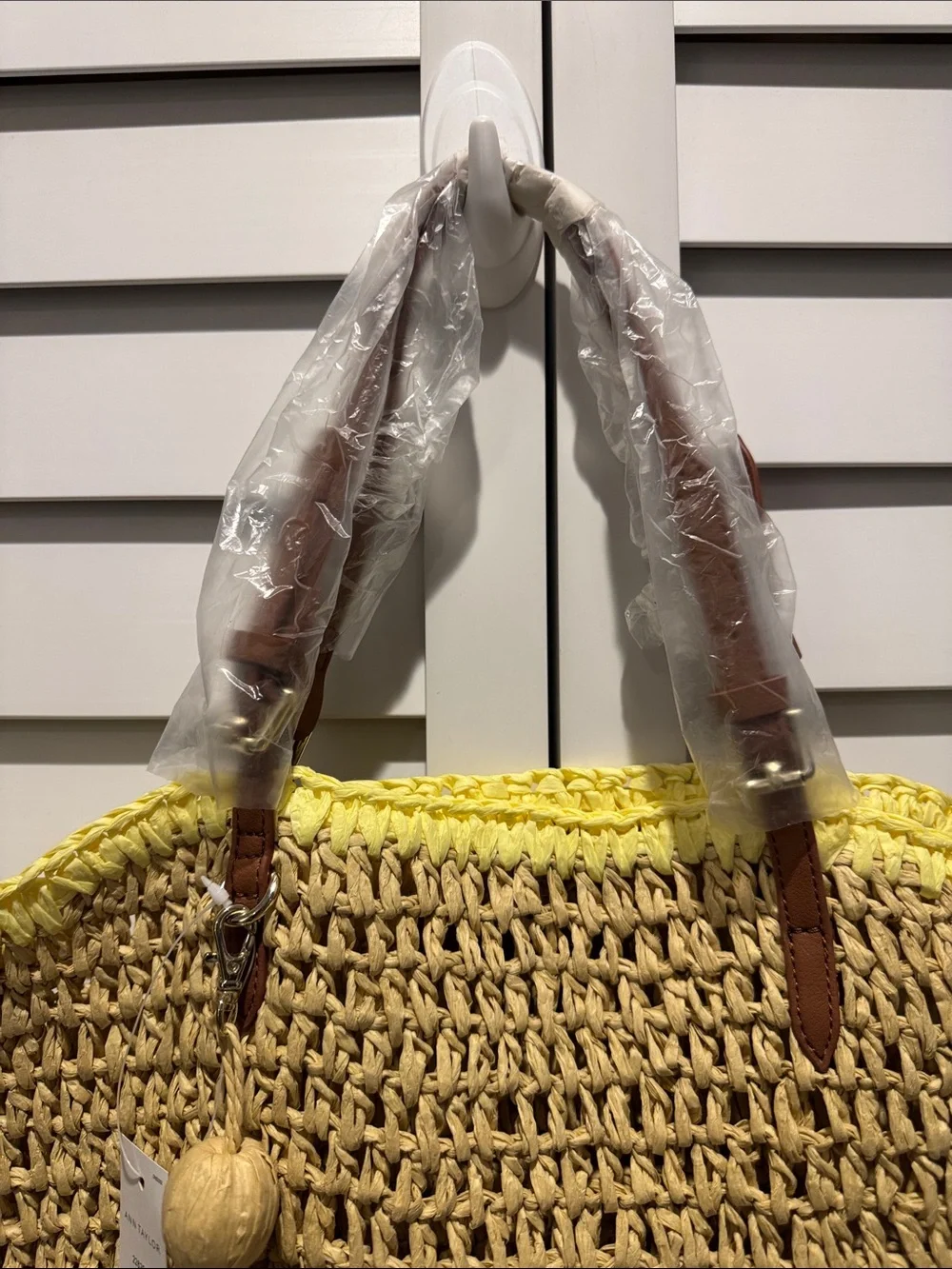 Ann Taylor NWT Yellow Woven Tote with Brown Base and Tassel
